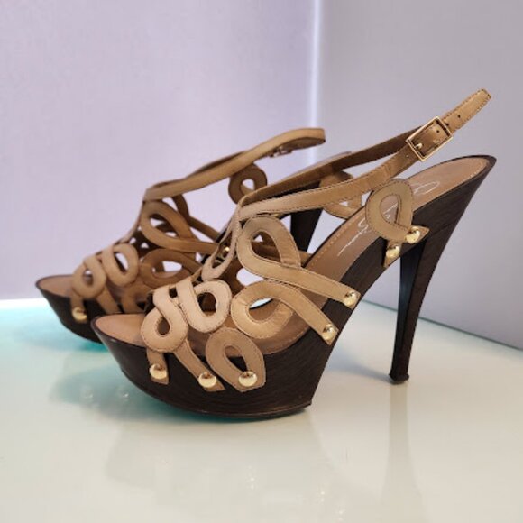 Jessica Simpson Tan Wooden Platform Stilettos Size 8 - Picture 1 of 7